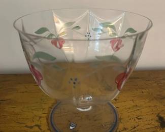 064 Orrefors Sweden HandPainted Maja Glass Compote Bowl
