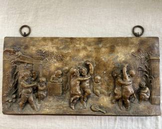 003 Harold Studio Antique Bronze Relief Plaque with PuttiCherubs