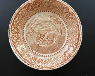 028 Brown Transferware Romantic Scene Soup Bowl