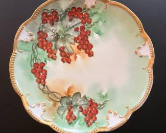 055 Antique HandPainted Limoges Porcelain Plate with Red Currants