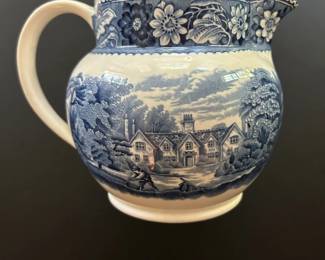 034 Blue White Wood Sons Woodland Transferware Ceramic Pitcher