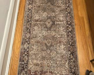 016 PersianStyle 2 x 5 Distressed Runner Rug in Olive Charcoal and Deep Red