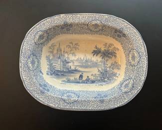 049 Antique Blue White Transfer Ware Serving Bowl