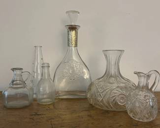 054 Antique Vintage Glass Decanter Vessel Collection 6 Pieces