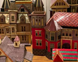 039 Vintage Wooden Miniature Victorian Village Houses Collection