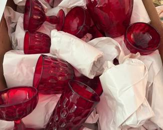018 Ruby Red Depression Glass Collection Pitcher Cake Stand Stemware Tumblers