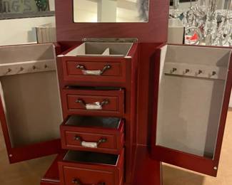 004 Red Mahogany Finish Jewelry Armoire with Mirror