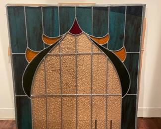 043 Vintage Leaded Stained Glass Panel Arch Design