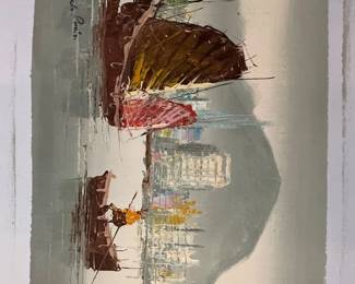 055 Original Oil Painting Harbor Scene with Sailboats