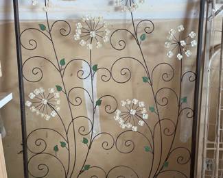 051 Large Wrought Iron Floral Wall Art Panel with White Flowers