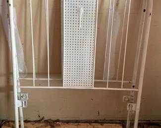 053 Vintage White Metal Bed Headboard with Cane Panel