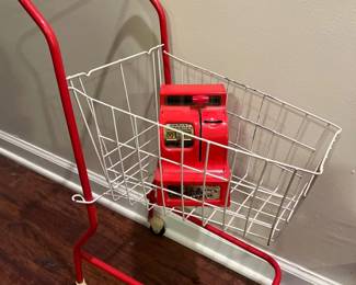 048 Vintage Childrens Toy Shopping Cart Register Bank Set