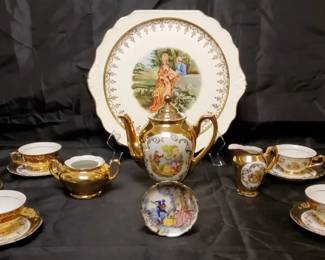 006 Elegant Vintage Atlas China Tea Set 22K Gold Trim  Romantic Scenes