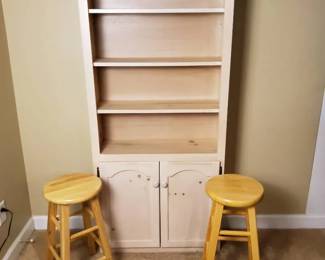 Tall Light Wood Hutch with Matching Stools