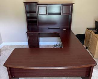 UShaped Dark Oak Executive Office Desk with Hutch
