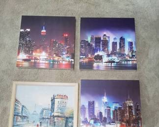 Urban Skyline Triptych  Parisian Street Scene Art Collection
