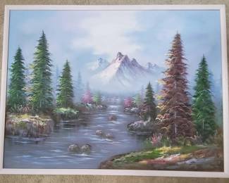 Decorative Landscape Print of Oil Painting  Signed N. Pray