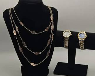Timex Indiglo  Precision by Gruen Watches Layered GoldTone Filigree Necklace  Womens Accessory