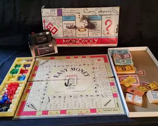 Milton Bradley Easy Money Game in Monopoly Box with Family History Vivitar PS120 Film Camera
