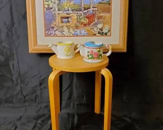 Still Art, Wooden Stool, and Decorative Ceramic Planters Lot