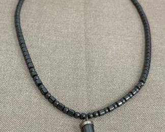 Hematite Italian Horn Tusk Pendant Necklace
