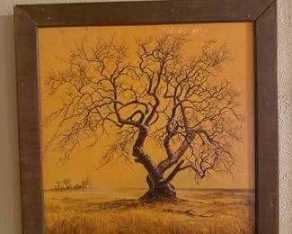 Tree on orange background framed