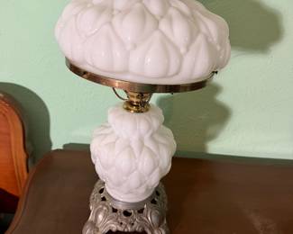 Poof milk glass hurricane lamp