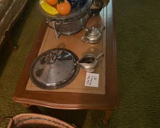 Coffee table with Silverplate and glass fruit