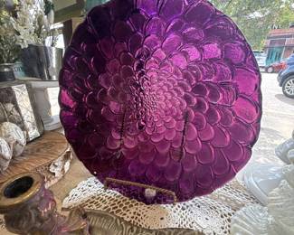beautiful purple glass bowl with textured petal design