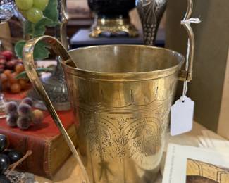 beautiful brass ice bucket with tongs