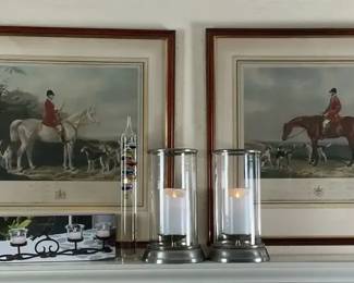 Fox Hunting Prints with Hurricane Candle Holders