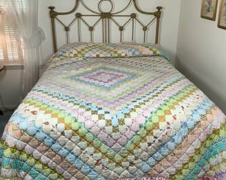 Brass Headboard with Handmade Patchwork Quilt