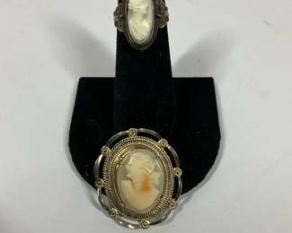 Vintage Cameo Brooch and 10K Cameo Ring