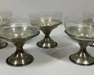Sterling Silver And Etched Glass Sherbet Dishes