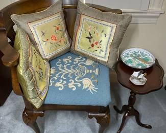 Queen Anne Accent Chair with Needlepoint and Accessories