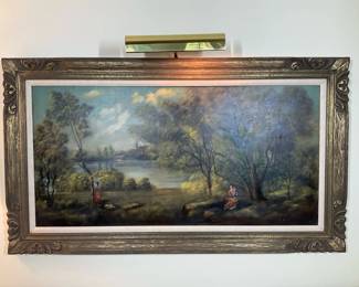 Framed Landscape Oil Painting with Picture Light