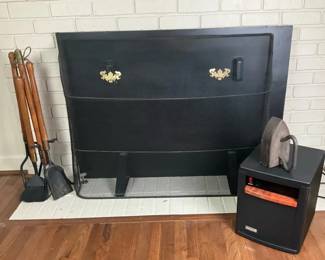 Fireplace Screen, Tool Set, Heater and Sad Iron Lot