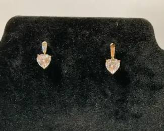 14KT Gold Heart Earrings with Clear Stones