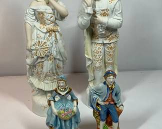 Large Victorian Style Porcelain Figurines with Hand Painted Accents