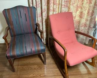 Striped Wingback Chair and Upholstered Rocking Chair
