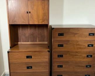 Mid Century Walnut Modular Cabinet and 5 Drawer Chest