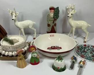 Christmas Decor, Ceramic Reindeer and Holiday Serving Pieces