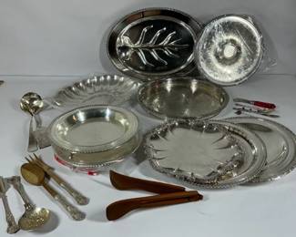 Silver Plate Serving Trays Bowls and Serving Utensils