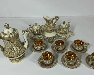 Vintage Cherub Demitasse Tea Set with Coffee Pot