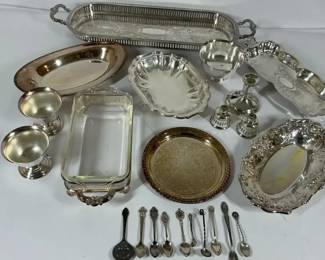 Silver Plate Serving Pieces Trays Bowls and Flatware