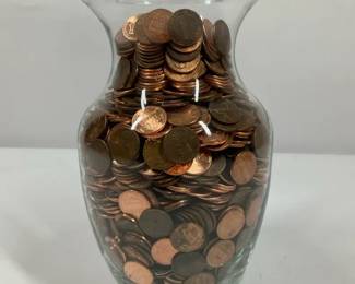 Glass Vase Filled With Pennies