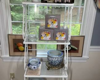 White Metal Bakers Rack with Home Dcor