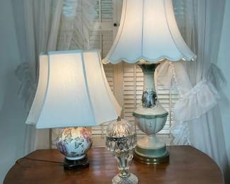 Three Accent Lamps Including Hand Painted Urn Table Lamp