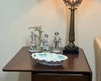Drop Leaf End Table with 2 Drawers with Knick Knacks