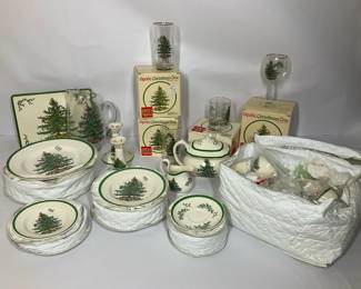Spode Christmas Tree Holiday Serveware and Glassware Lot